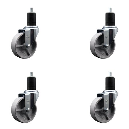 Service Caster 4'' Semi Steel Wheel Swivel 1-3/4'' Expanding Stem Caster Set, 4PK SCC-EX20S415-SSR-134-4